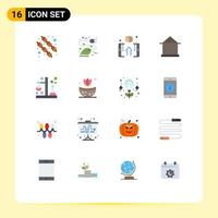 Pictogram Set of 16 Simple Flat Colors of shack house box home shop Editable Pack of Creative Vector Design Elements