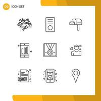 9 User Interface Outline Pack of modern Signs and Symbols of award cell gadget mobile mail box Editable Vector Design Elements