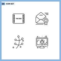 Set of 4 Vector Filledline Flat Colors on Grid for end growth scene medal plant Editable Vector Design Elements