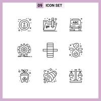 Group of 9 Modern Outlines Set for chemistry gear formula edge making Editable Vector Design Elements