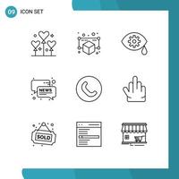 User Interface Pack of 9 Basic Outlines of phone call correction news conversation Editable Vector Design Elements