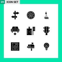 Editable Vector Line Pack of 9 Simple Solid Glyphs of vehicles more crane car hook Editable Vector Design Elements