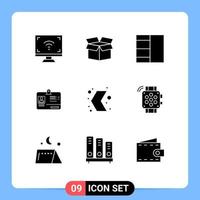 9 User Interface Solid Glyph Pack of modern Signs and Symbols of multimedia direction grid arrow identity Editable Vector Design Elements