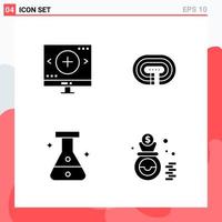 Collection of 4 Vector Icons in solid style Modern Glyph Symbols for Web and Mobile Solid Icon Sign Isolated on White Background 4 Icons