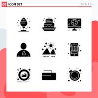 Collection of 9 Vector Icons in solid style Modern Glyph Symbols for Web and Mobile Solid Icon Sign Isolated on White Background 9 Icons