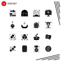 Collection of 16 Vector Icons in solid style Pixle Perfect Glyph Symbols for Web and Mobile Solid Icon Signs on White Background 16 Icons