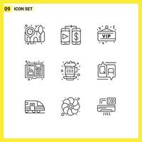 Pack of 9 Modern Outlines Signs and Symbols for Web Print Media such as chat hot tea night hot coffee magazine Editable Vector Design Elements