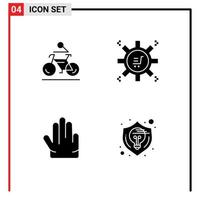 conjunto moderno de 4 glifos y símbolos sólidos, como dedos de actividad, campaña de marketing en bicicleta, elementos de diseño vectorial editables a mano vector