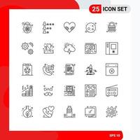 Modern Set of 25 Lines Pictograph of web lock love internet planet Editable Vector Design Elements