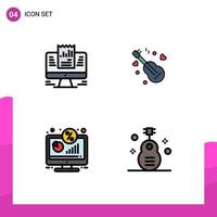 Editable Vector Line Pack of 4 Simple Filledline Flat Colors of report discount computer song monitor Editable Vector Design Elements