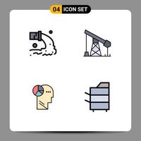 Pictogram Set of 4 Simple Filledline Flat Colors of pipe graph sewage industry mind Editable Vector Design Elements