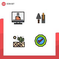 Set of 4 Modern UI Icons Symbols Signs for communication tool desktop brickwork sun Editable Vector Design Elements