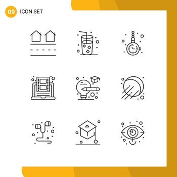 Mobile Interface Outline Set of 9 Pictograms of youtube online accessorize learning watch accessorize Editable Vector Design Elements