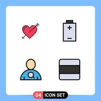 Universal Icon Symbols Group of 4 Modern Filledline Flat Colors of heart search love electric grid Editable Vector Design Elements