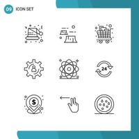 Universal Icon Symbols Group of 9 Modern Outlines of production gear environment development shopping Editable Vector Design Elements