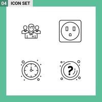 grupo de 4 signos y símbolos de colores planos de línea rellena para el reloj del equipo persona ejecutiva ver elementos de diseño vectorial editables vector