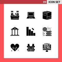 9 Icon Pack Solid Style Glyph Symbols on White Background Simple Signs for general designing vector