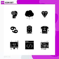 Solid Icon set Pack of 9 Glyph Icons isolated on White Background for Web Print and Mobile vector