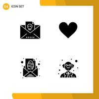 Mobile Interface Solid Glyph Set of 4 Pictograms of dead egg skull sign message Editable Vector Design Elements