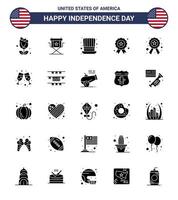 paquete de glifos sólidos de 25 símbolos del día de la independencia de estados unidos de la insignia día de la independencia televisión independencia de estados unidos elementos de diseño vectorial editables del día de estados unidos vector