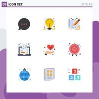 Pack of 9 creative Flat Colors of health science tools learn computer Editable Vector Design Elements