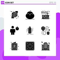 Set of 9 icons in solid style Creative Glyph Symbols for Website Design and Mobile Apps Simple Solid Icon Sign Isolated on White Background 9 Icons vector