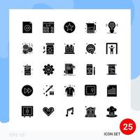 Modern Set of 25 Solid Glyphs Pictograph of gear bulb favorite milk jug jug Editable Vector Design Elements