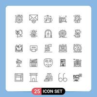 Line Pack of 25 Universal Symbols of smart phone trowel beaker tool wall Editable Vector Design Elements