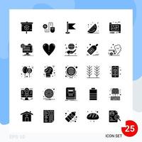 Modern Pack of 25 Icons Solid Glyph Symbols isolated on White Backgound for Website designing vector