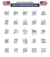 usa feliz día de la independencia pictograma conjunto de 25 líneas simples de insignia desfile pájaro música tambor editable usa día vector elementos de diseño