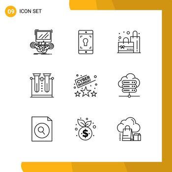 Modern Set of 9 Outlines Pictograph of rating testing screen science chemistry Editable Vector Design Elements