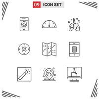 Modern Set of 9 Outlines Pictograph of navigation cancel cancer delete close Editable Vector Design Elements