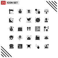 User Interface Pack of 25 Basic Solid Glyphs of light city night pay per click click Editable Vector Design Elements