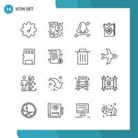 Vector Pack of 16 Outline Symbols Line Style Icon Set on White Background for Web and Mobile