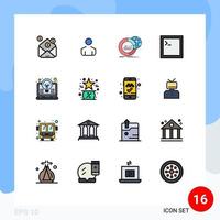 grupo de 16 líneas rellenas de color plano, signos y símbolos para elementos de diseño de vectores creativos editables de código de terminal de gráfico de bombilla de ideas