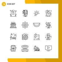 Pack of 16 Modern Outlines Signs and Symbols for Web Print Media such as lab snow physics man sun Editable Vector Design Elements