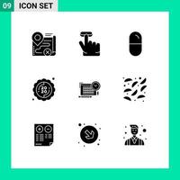 Group of 9 Solid Glyphs Signs and Symbols for file year dope sticker label Editable Vector Design Elements