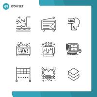 Vector Pack of 9 Outline Symbols Line Style Icon Set on White Background for Web and Mobile