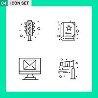 paquete de 4 iconos de estilo de línea establece símbolos de esquema para imprimir signos creativos aislados en fondo blanco 4 conjunto de iconos vector