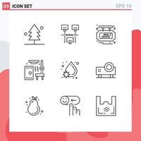 Mobile Interface Outline Set of 9 Pictograms of blood spa board sauna hot Editable Vector Design Elements