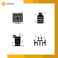 Universal Icon Symbols Group of 4 Modern Solid Glyphs of email juice nutrition whey dinner Editable Vector Design Elements