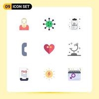 9 Thematic Vector Flat Colors and Editable Symbols of heart call chemistry answer science Editable Vector Design Elements