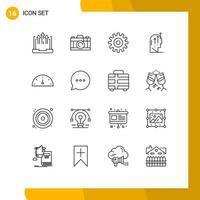 Set of 16 Modern UI Icons Symbols Signs for dashboard intelligence gear human emotional Editable Vector Design Elements