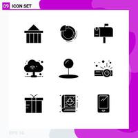 Pictogram Set of 9 Simple Solid Glyphs of pointer coordinate chart wifi cloud Editable Vector Design Elements