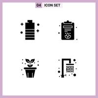 Group of 4 Solid Glyphs Signs and Symbols for battery pot mobile battery board plant Editable Vector Design Elements