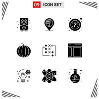 9 Icons Solid Style Grid Based Creative Glyph Symbols for Website Design Simple Solid Icon Signs Isolated on White Background 9 Icon Set vector