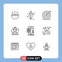 Set of 9 Vector Outlines on Grid for application repair creative plumber man Editable Vector Design Elements