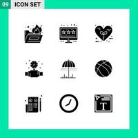Pack of 9 Modern Solid Glyphs Signs and Symbols for Web Print Media such as weather rain heart plumbing mechanical Editable Vector Design Elements