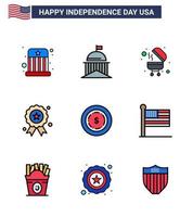 Set of 9 Vector Flat Filled Lines on 4th July USA Independence Day such as dollar medal irish independence day holiday Editable USA Day Vector Design Elements