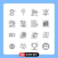 16 Line Black Icon Pack Outline Symbols for Mobile Apps isolated on white background 16 Icons Set vector